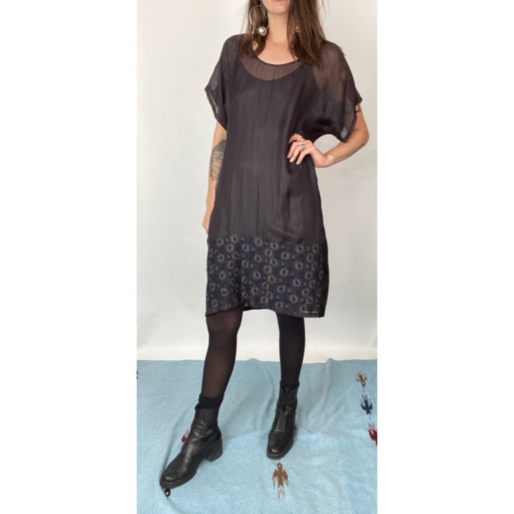 Johnny Was BIYA Black Silk Embroidered Dress